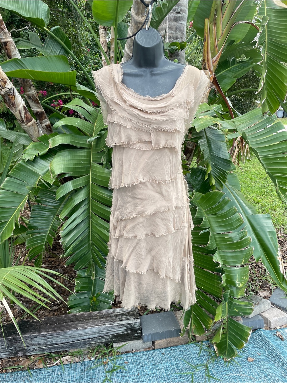 tan  silk blend Fringe Women's Dress